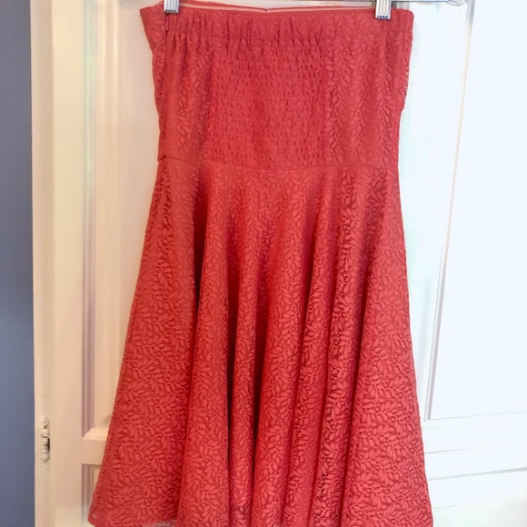 Strapless Cinch-Waist A-Line Dress, Lace Detail - Picture 2 of 3